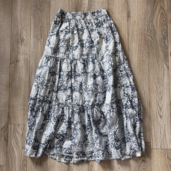 Margaret O'Leary Tiered Maxi Skirt Blue White Paisley Womens SM Boho Retro Y2K - Picture 11 of 12